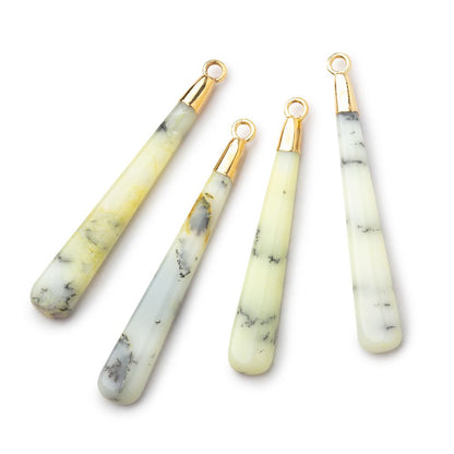 40x6mm Gold Leafed Lemon Chrysoprase Plain Pear Pendant 1 piece