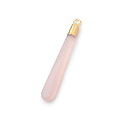 40x6mm Gold Leafed Petal Pink Chalcedony Pear Pendant 1 focal piece