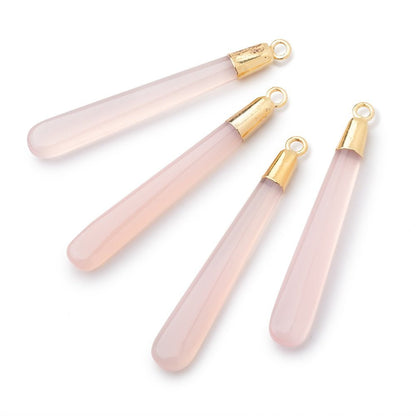 40x6mm Gold Leafed Petal Pink Chalcedony Pear Pendant 1 focal piece