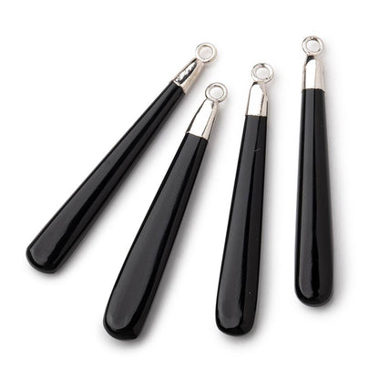 40x6mm Silver Leafed Black Onyx Plain Pear Pendant 1 piece