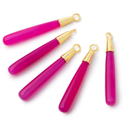 40x6mm Vermeil Capped Pink Chalcedony Plain Tear Drop Pendant 1 piece