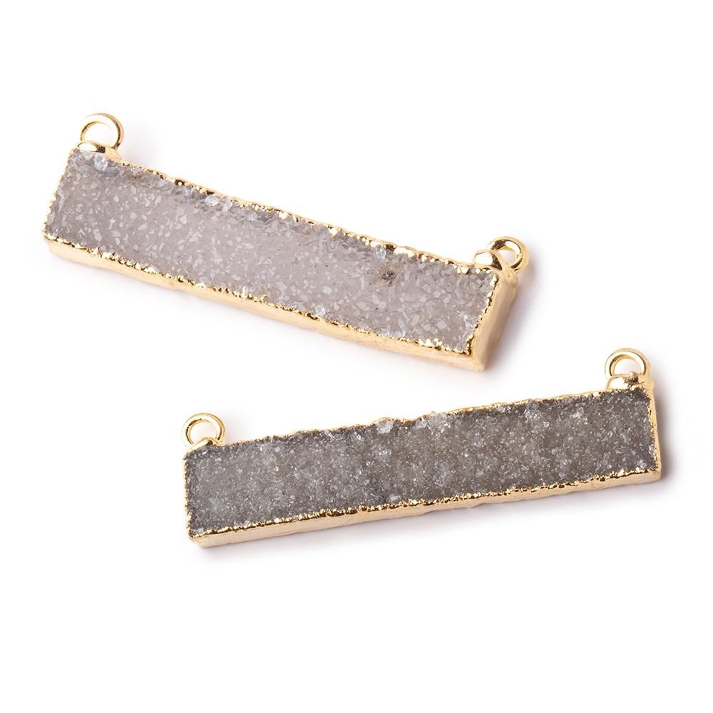 40x8mm Gold Leaf Edged Light Smoky Quartz Drusy East West Bar Connector 1 piece