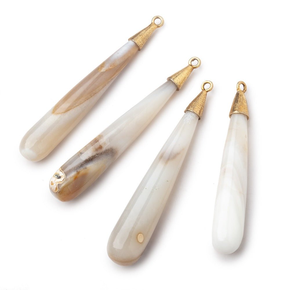 41-47mm Gold Capped Creamy Agate Plain Tear Drop Pendant 1 piece