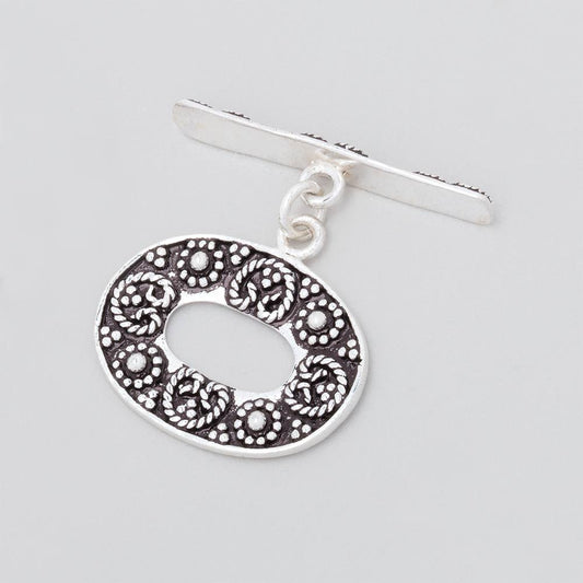 16x21.5mm Antiqued Sterling Silver Oval Toggle Twisted Rope Design 1 piece