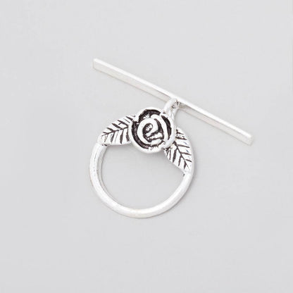 17mm Antiqued Sterling Silver Round Toggle Rose Design 1 piece