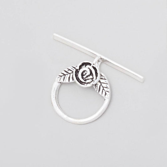 17mm Antiqued Sterling Silver Round Toggle Rose Design 1 piece