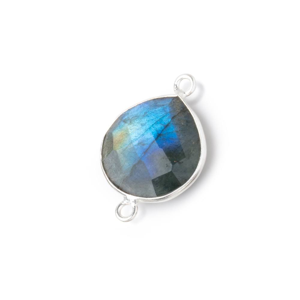 16mm Sterling Silver Bezel Labradorite Faceted Heart Connector 1 Focal Bead