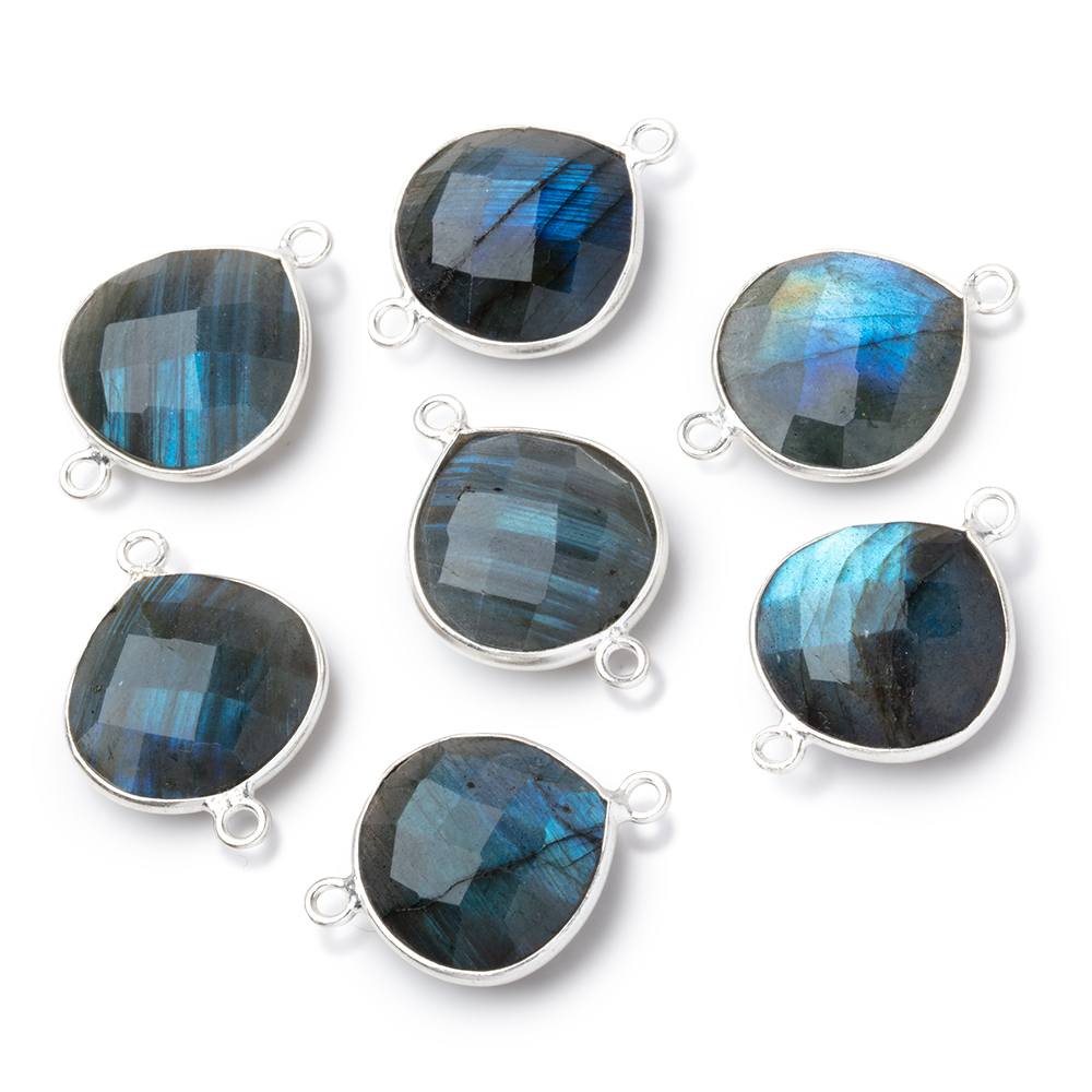 16mm Sterling Silver Bezel Labradorite Faceted Heart Connector 1 Focal Bead