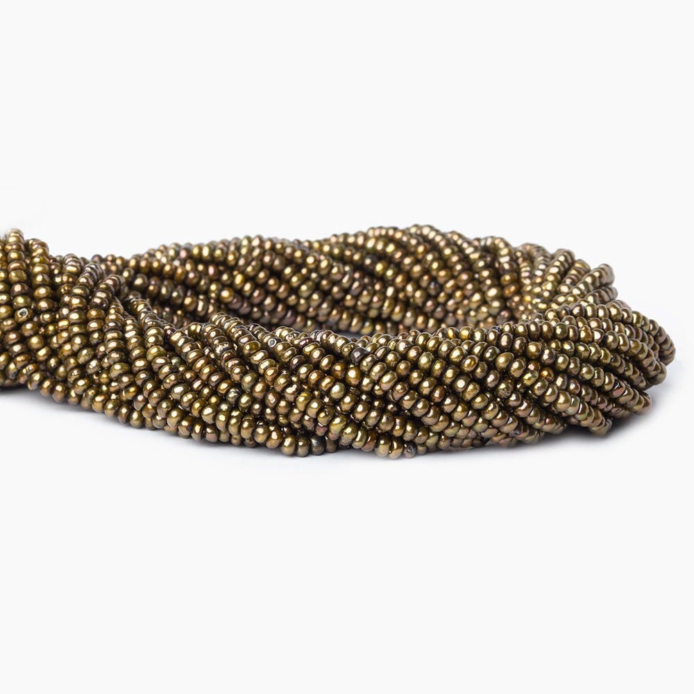 3mm Brass Green Center Drilled Button Pearls, 15 inch, 189 pieces