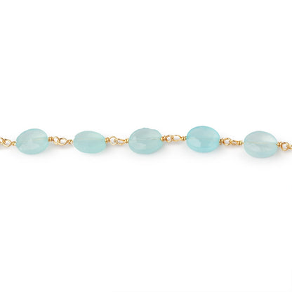 7x5mm Seafoam Blue Chalcedony Faceted Oval on Gold Plated Chain