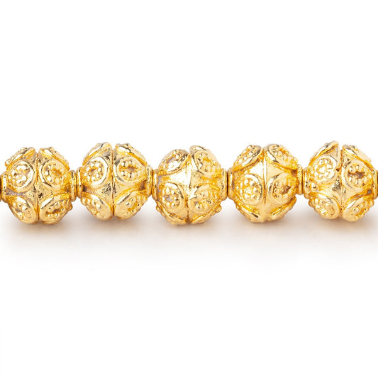 8mm 22kt Gold Plated Copper Bali Style Round Beads 8 inch 27 pieces