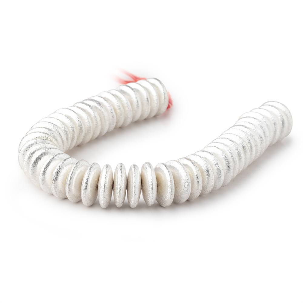 14mm Sterling Silver Plated Copper Brushed Disc Beads 8 inch 44 pieces