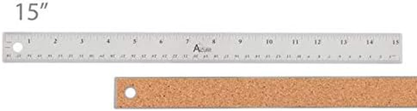 15 Inch Stainless Steel Straight Edge Ruler with Cork Back, Ideal for Drafting, Measuring, Drawing, Art
