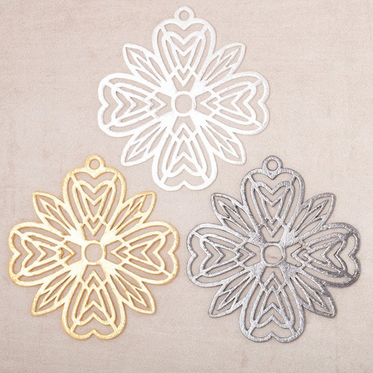 41mm Brushed Filigree Flower Charm Set of 2 pieces