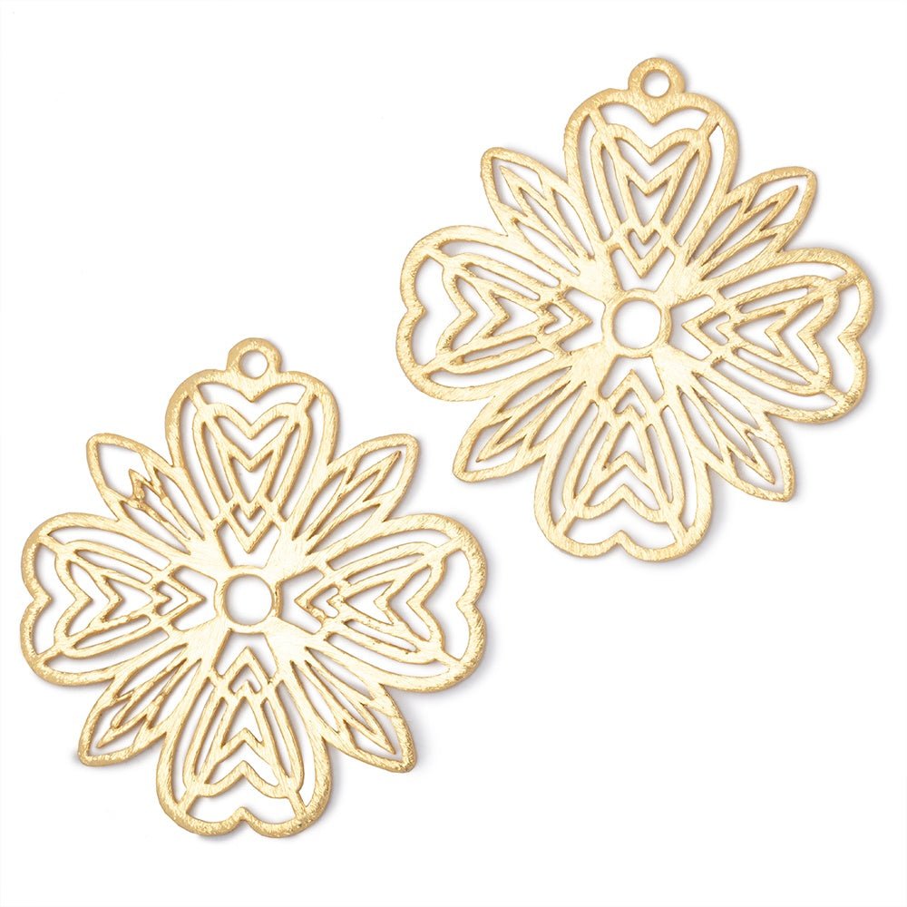 41mm Brushed Filigree Flower Charm Set of 2 pieces