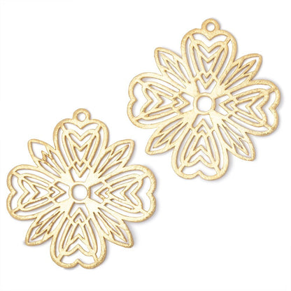 41mm Brushed Filigree Flower Charm Set of 2 pieces