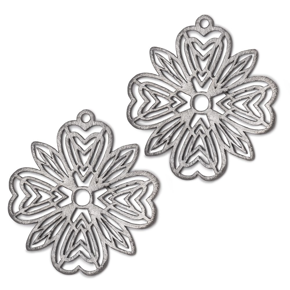 41mm Brushed Filigree Flower Charm Set of 2 pieces