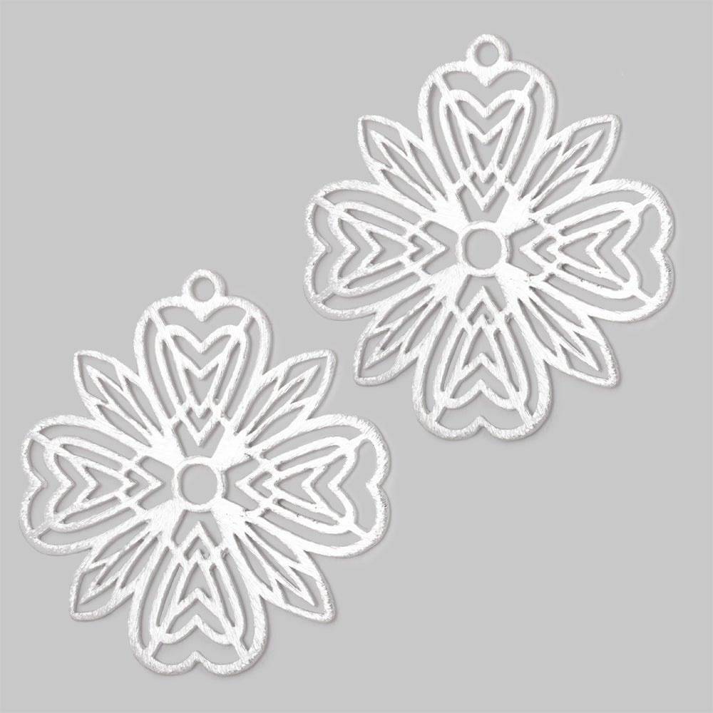 41mm Brushed Filigree Flower Charm Set of 2 pieces