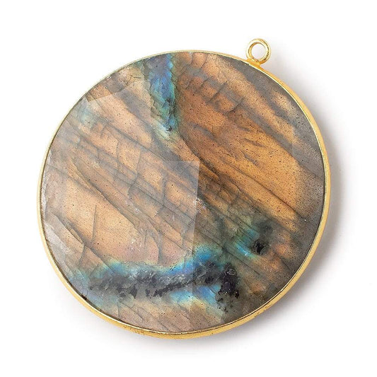 41mm Vermeil Bezeled Labradorite Faceted Coin Pendant 1 piece