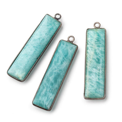 41x11.5mm Black Gold .925 Bezel Amazonite Plain Bar Pendant 1 Focal Bead