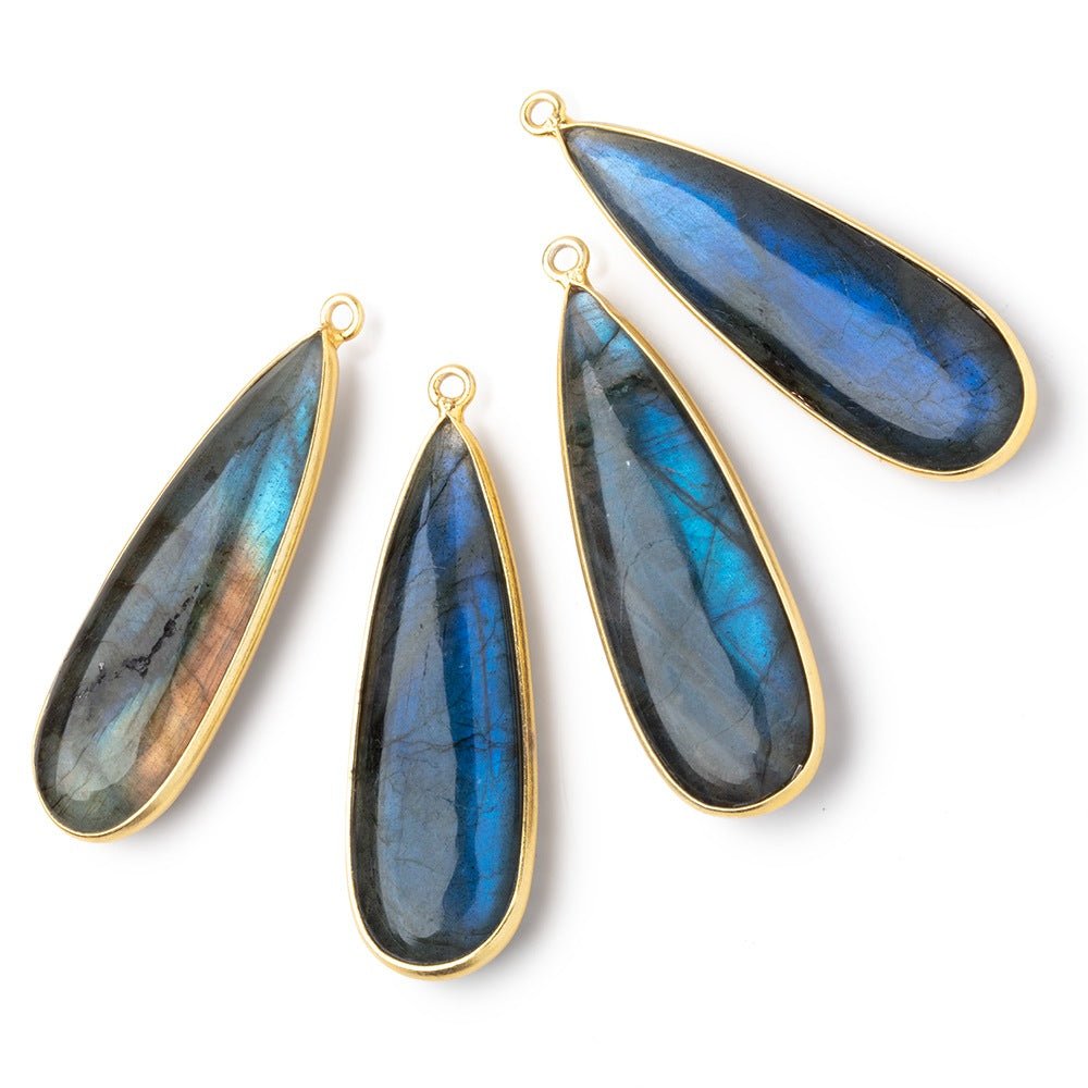 41x13.5mm Vermeil Bezel Labradorite Plain Pear Pendant 1 Focal Bead