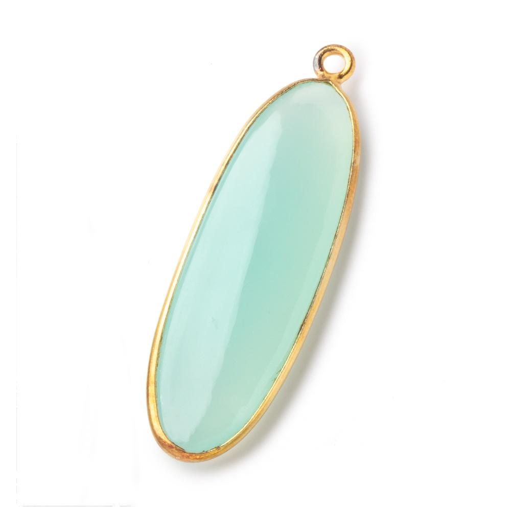 41x13mm Vermeil Bezel Seafoam Chalcedony Plain Elongated Oval Pendant 1 piece