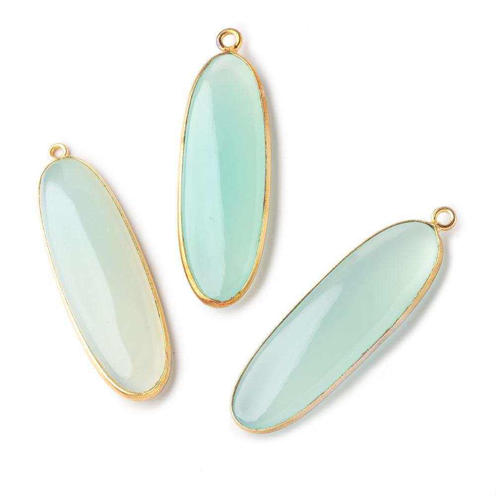 41x13mm Vermeil Bezel Seafoam Chalcedony Plain Elongated Oval Pendant 1 piece
