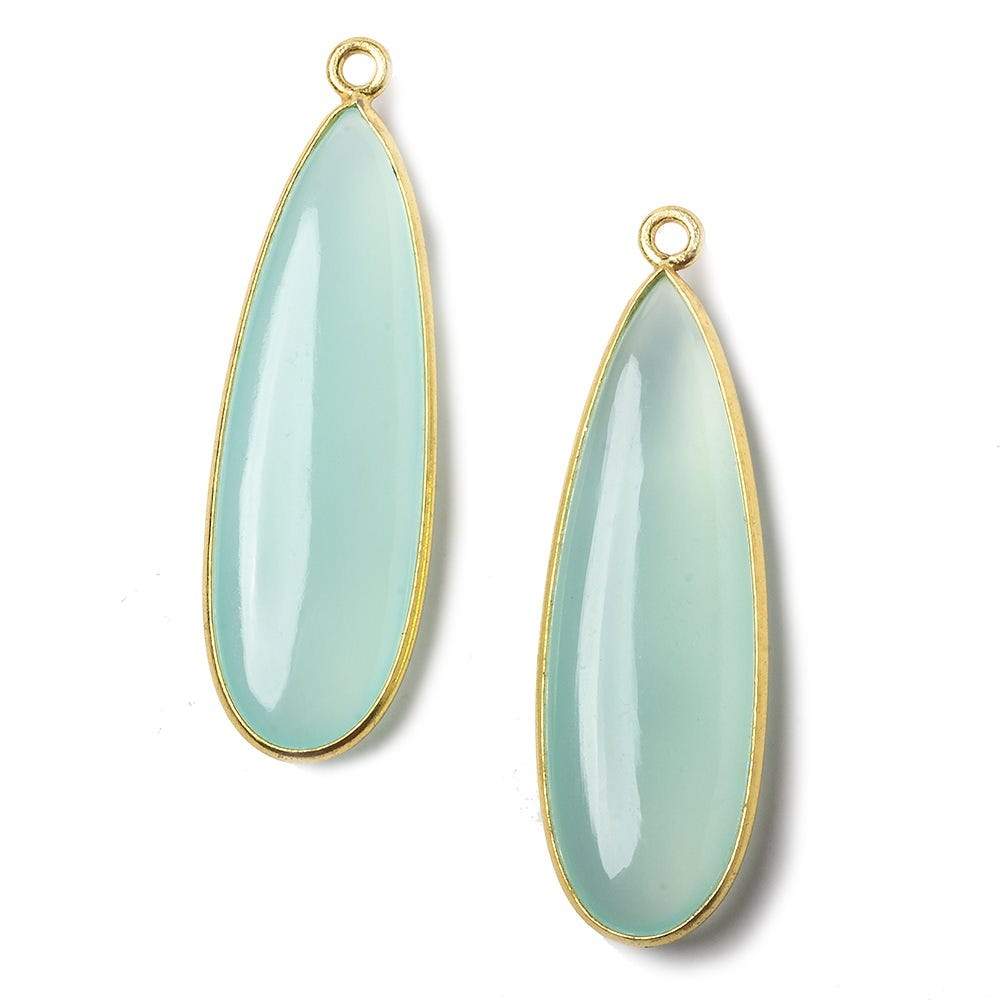 41x14mm Vermeil Bezel SeaBlue Chalcedony plain pear Pendant 1 focal bead