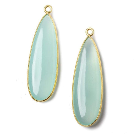 41x14mm Vermeil Bezel SeaBlue Chalcedony plain pear Pendant 1 focal bead