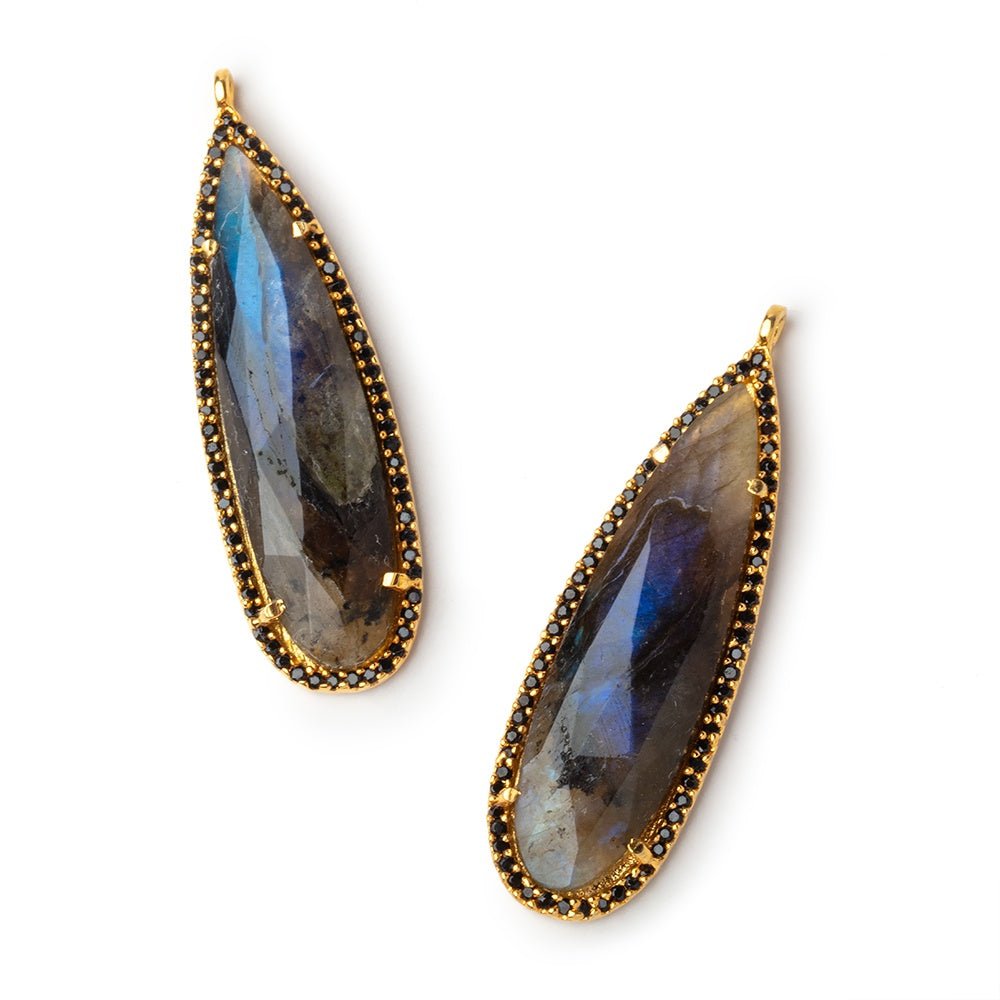 41x14mm Vermeil & Black CZ Bezel Labradorite Pear Pendant 1 Focal