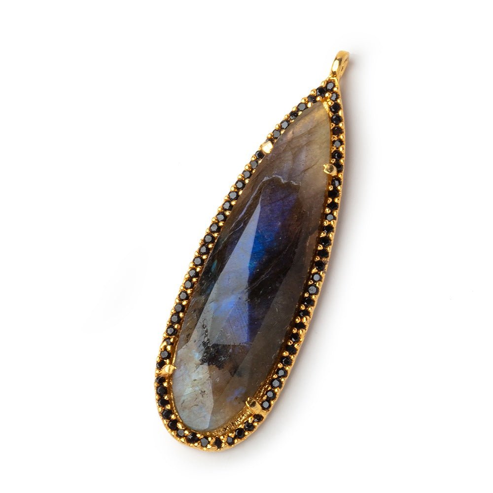 41x14mm Vermeil & Black CZ Bezel Labradorite Pear Pendant 1 Focal