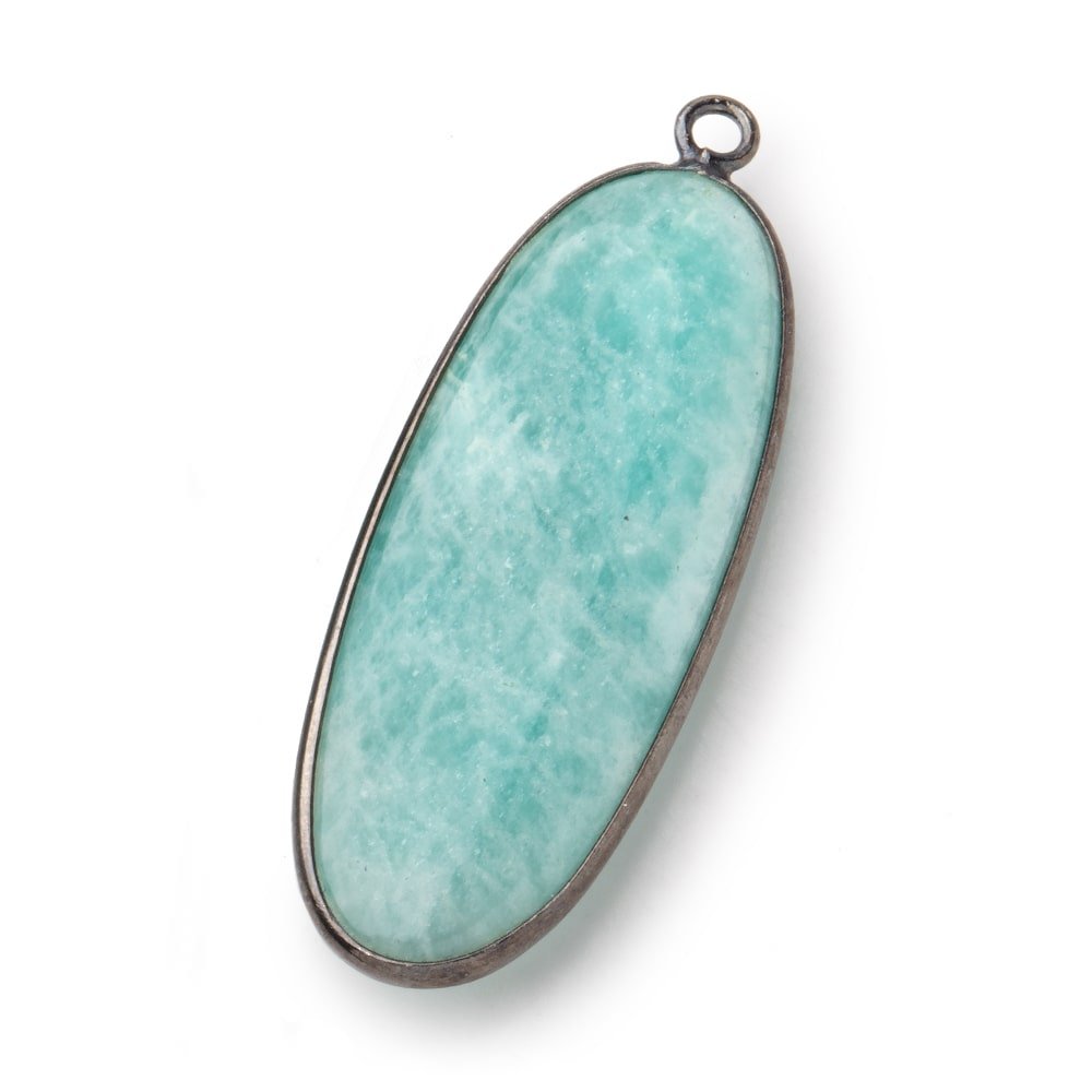41x16mm Black Gold .925 Bezel Amazonite Plain Oval Pendant 1 Focal Bead