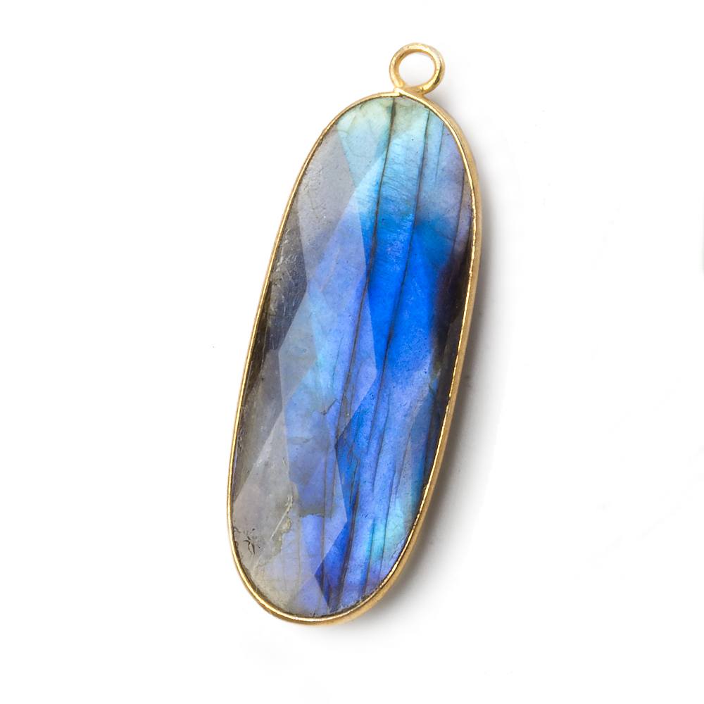 41x16mm Vermeil Bezel Labradorite faceted oval pendant 1 piece