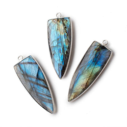 41x17mm Silver Bezeled Labradorite faceted point focal pendant 1 piece