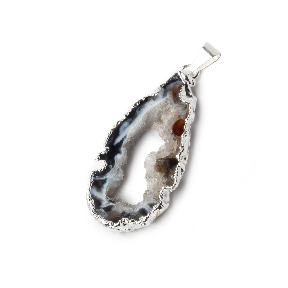 41x19x4mm Silver Leafed Occo Agate Drusy Natural Crystal Slice Pendant with Bail 1 piece