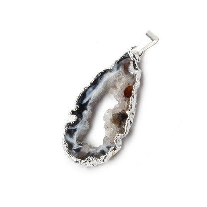 41x19x4mm Silver Leafed Occo Agate Drusy Natural Crystal Slice Pendant with Bail 1 piece