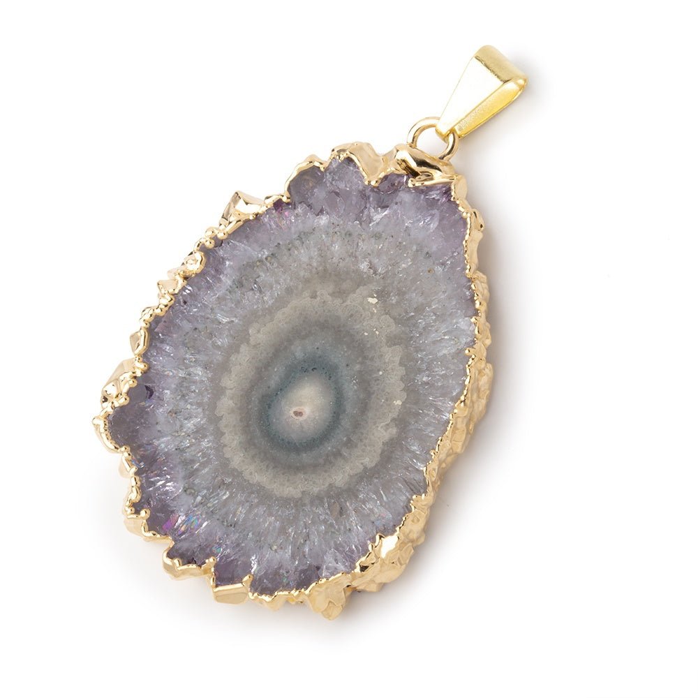 41x31mm Gold Leafed Amethyst Solar Quartz Slice Pendant 1 focal piece