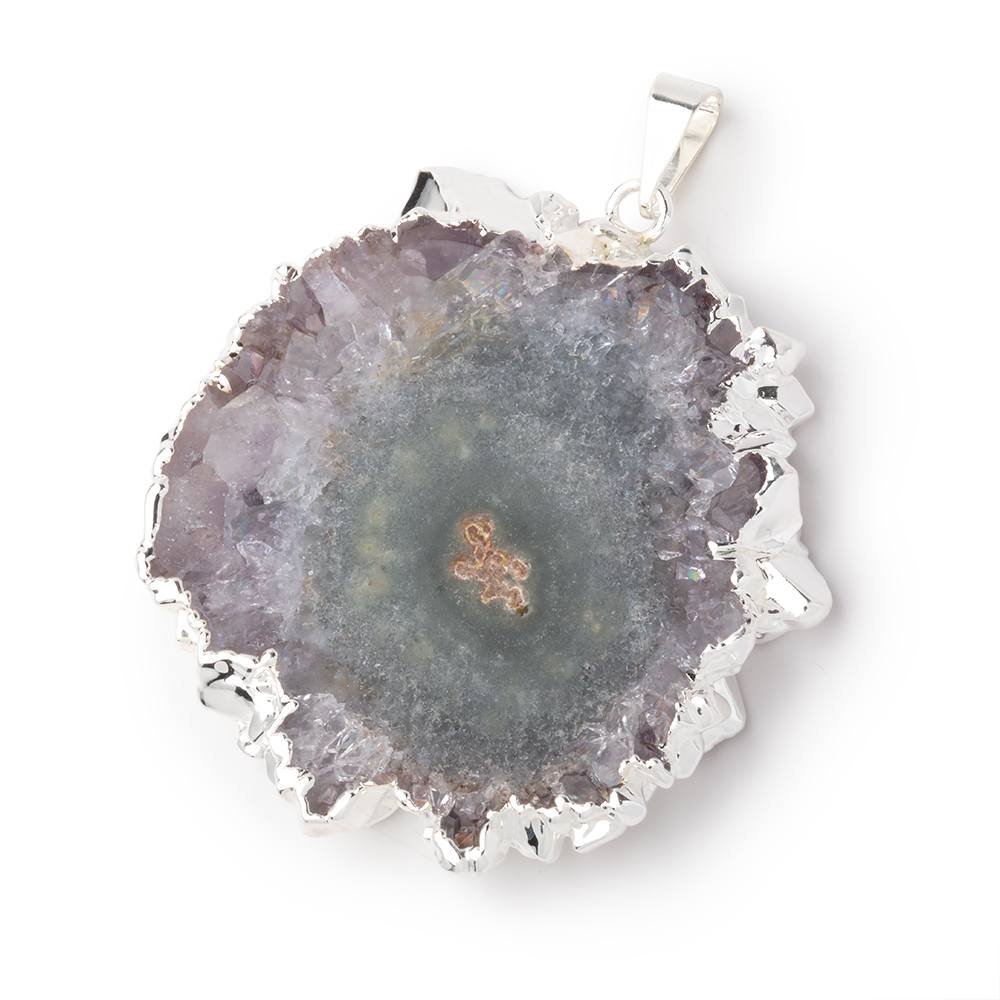 41x40mm Silver Leafed Amethyst Solar Quartz Slice Pendant 1 focal piece