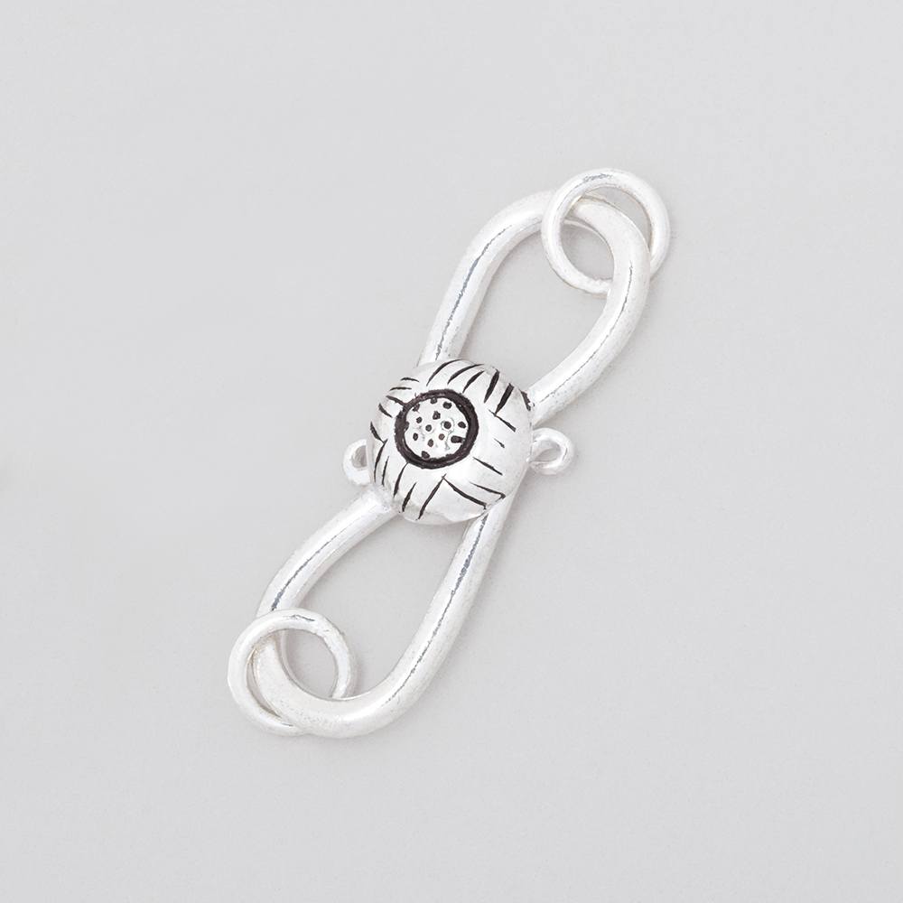 29x10mm Antiqued Sterling Silver S Hook with Floral Button 1 piece