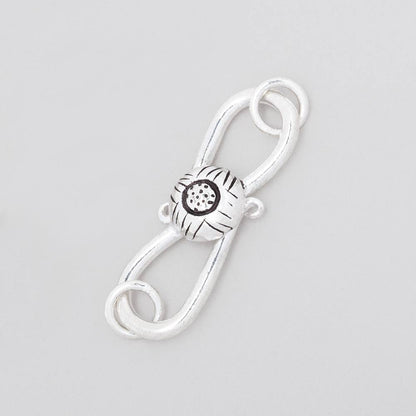 29x10mm Antiqued Sterling Silver S Hook with Floral Button 1 piece