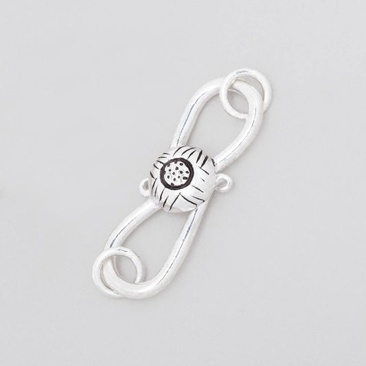 29x10mm Antiqued Sterling Silver S Hook with Floral Button 1 piece