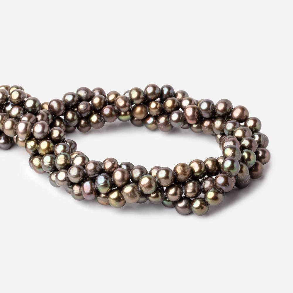 7x6mm Olive Green Off Round Freshwater Pearls 15 inch 58 pieces