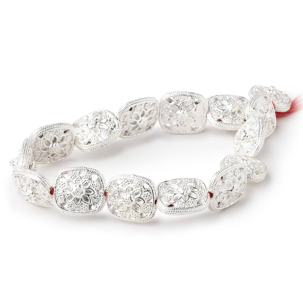 15x13mm Sterling Silver Plated Copper Floral Cushion 8 inch 14 Beads