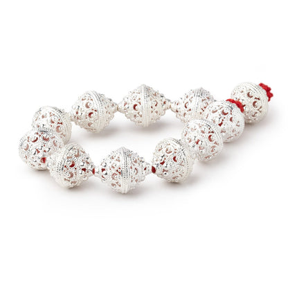 19x15mm Sterling Silver Plated Copper Persian Filigree Bicone 8 inch 11 Beads