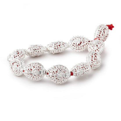 19x15mm Sterling Silver Plated Copper Filigree Pear 8 inch 11 Beads