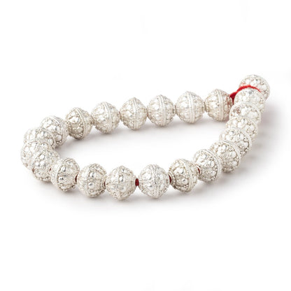 10mm Sterling Silver plated Copper Bali Dot Round Bead 8 inch 21 pieces