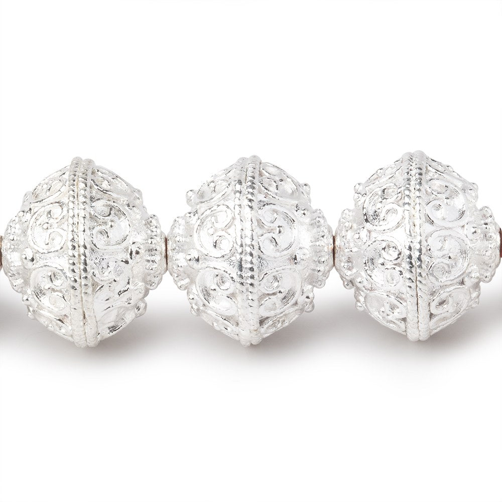 14x12.5mm Sterling Silver Plated Copper Bali Design Rondelles 8 inch 16 Beads