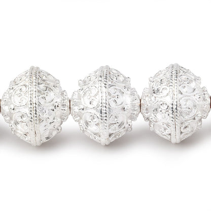 14x12.5mm Sterling Silver Plated Copper Bali Design Rondelles 8 inch 16 Beads