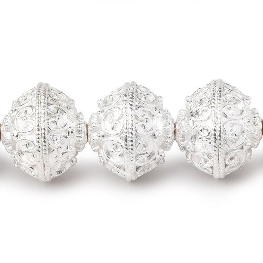 14x12.5mm Sterling Silver Plated Copper Bali Design Rondelles 8 inch 16 Beads