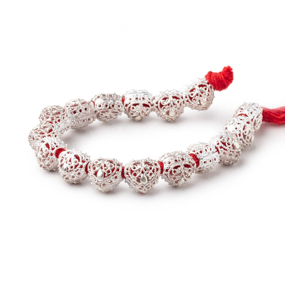 13mm Sterling Silver Plated Copper Filigree Heart 8 inch 16 Beads